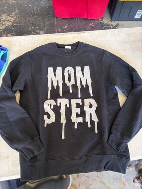 Black 'Momster' Graphic Crewneck Sweater